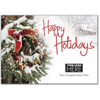 Snowy Delight Logo Card showing a snowy tree scene and the custom printed business name on the card front