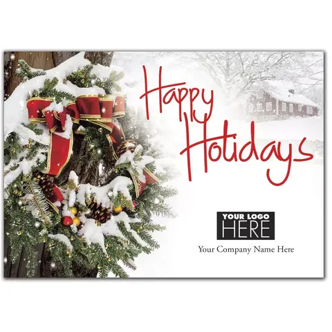 Snowy Delight Logo Card showing a snowy tree scene and the custom printed business name on the card front