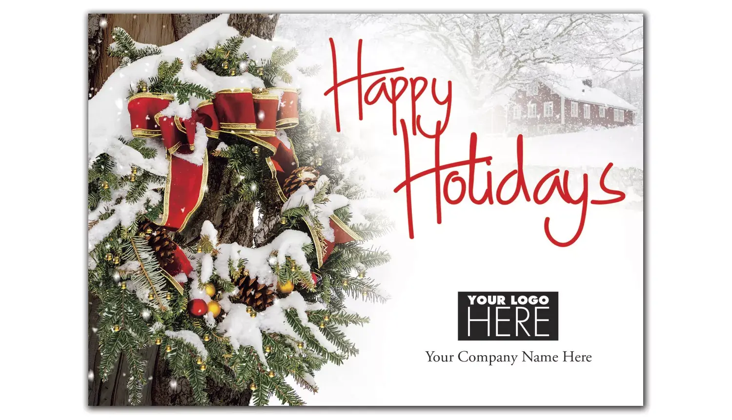 Snowy Delight Logo Card showing a snowy tree scene and the custom printed business name on the card front