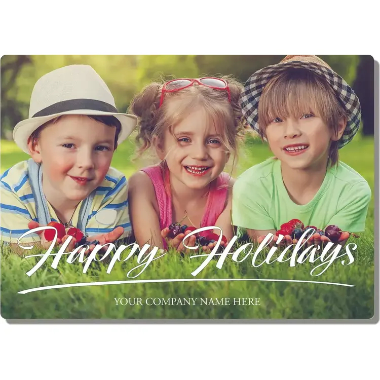 Say It with Style Holiday Photo Card template showing a custom area for a full-color company or staff photograph