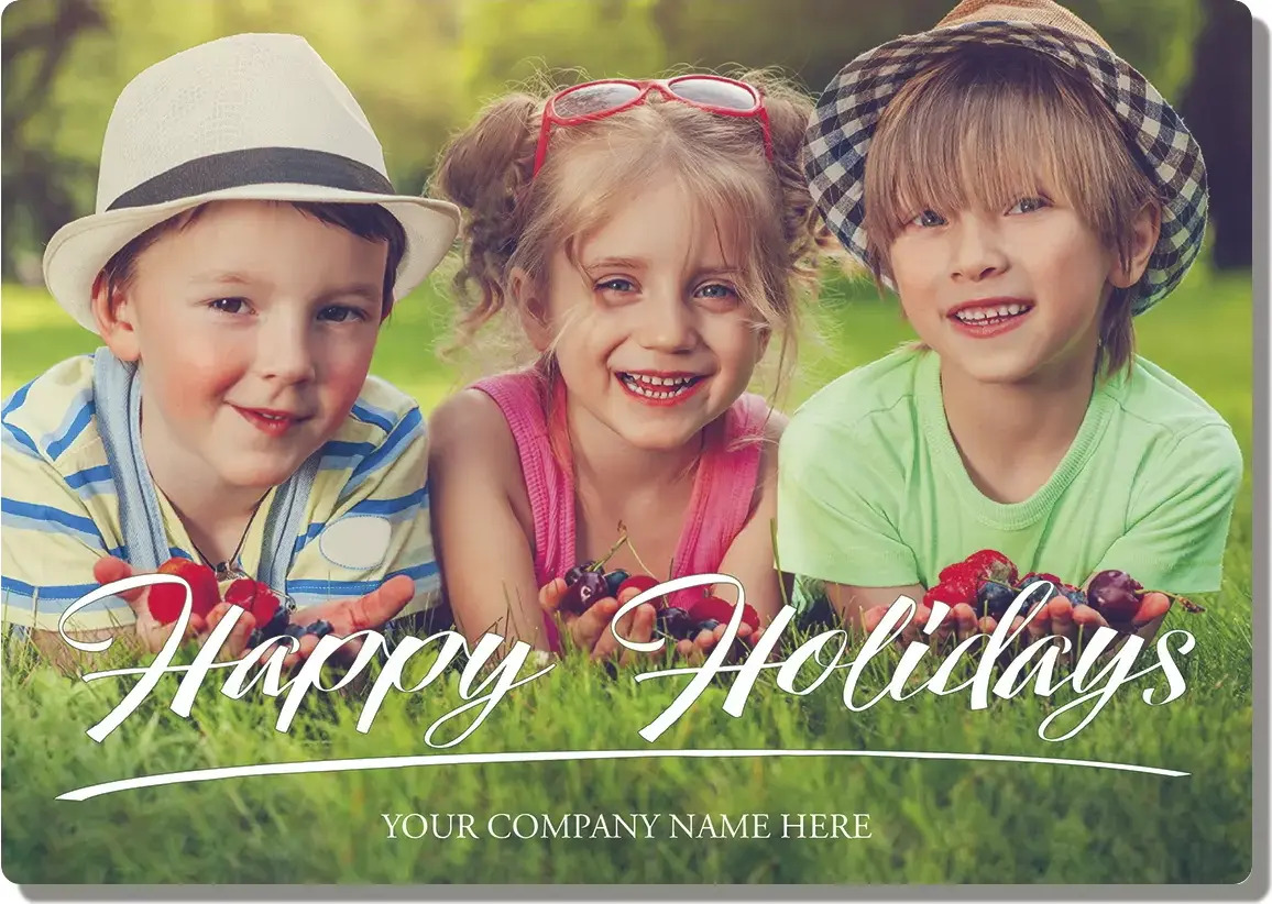 Say It with Style Holiday Photo Card template showing a custom area for a full-color company or staff photograph