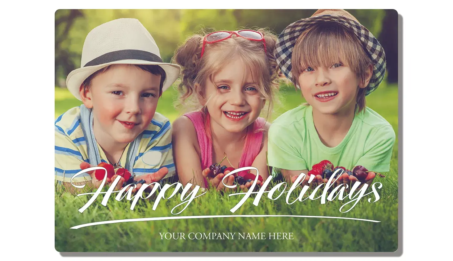 Say It with Style Holiday Photo Card template showing a custom area for a full-color company or staff photograph