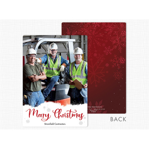 Full front and reverse side view of the Just Like That Christmas Photo Card with custom photo upload area