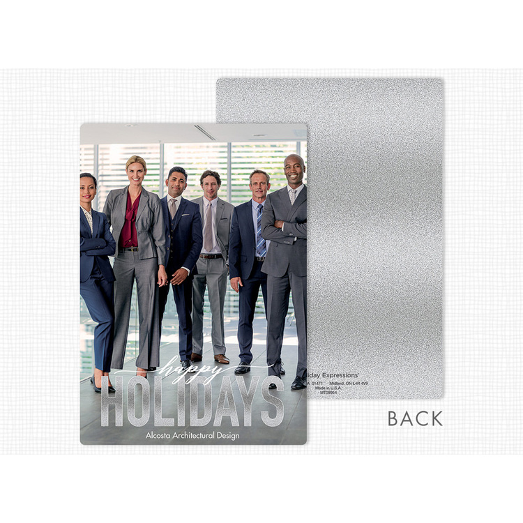 Full front and back view of the Happy Days Holiday Photo Card with continuous design and rounded corners