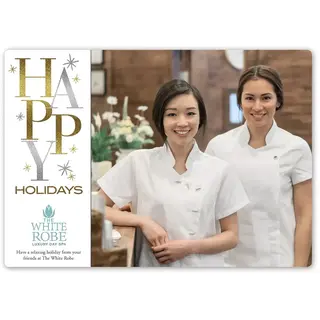 Holiday Photo Card - Stacked High template showing the custom photo and corporate logo upload areas