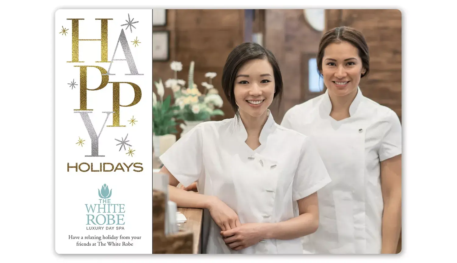 Holiday Photo Card - Stacked High template showing the custom photo and corporate logo upload areas