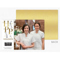Full front and reverse side view of the Stacked High Holiday Photo Card with staff picture and rounded corners