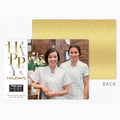 Full front and reverse side view of the Stacked High Holiday Photo Card with staff picture and rounded corners