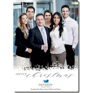 Merry Kindness Christmas Photo Card template showing the custom photo and corporate logo upload areas