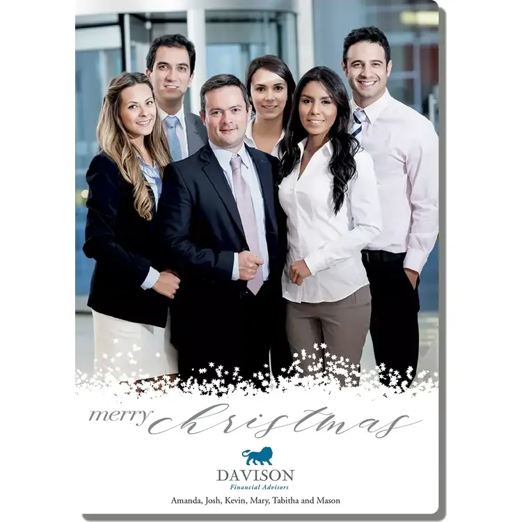 Merry Kindness Christmas Photo Card template showing the custom photo and corporate logo upload areas