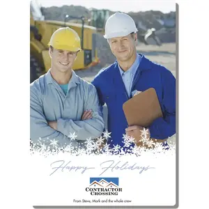 Holiday Photo Card - Off the Script template showing the custom photo area and full-color corporate logo placement