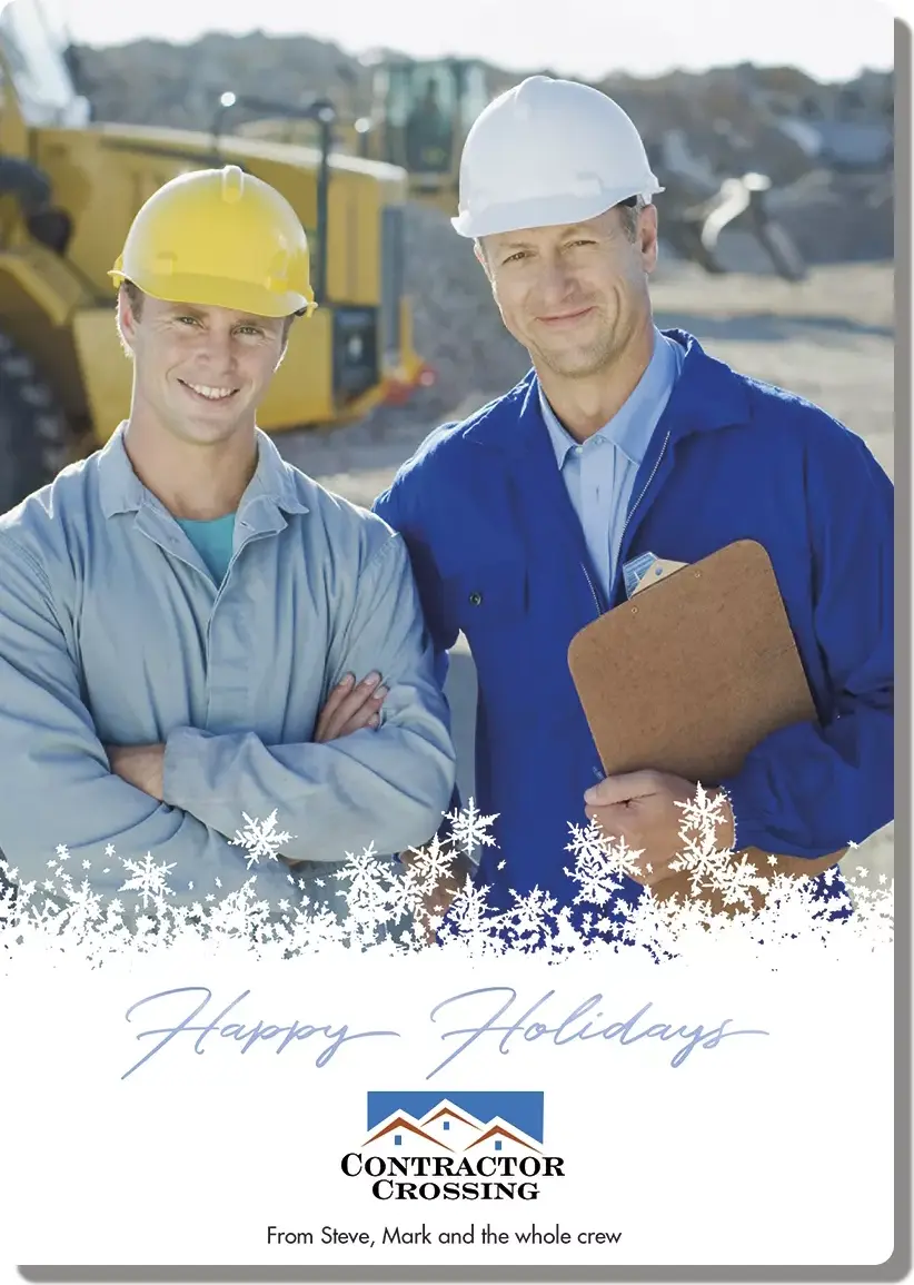 Holiday Photo Card - Off the Script template showing the custom photo area and full-color corporate logo placement
