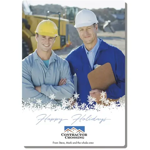 Holiday Photo Card - Off the Script template showing the custom photo area and full-color corporate logo placement