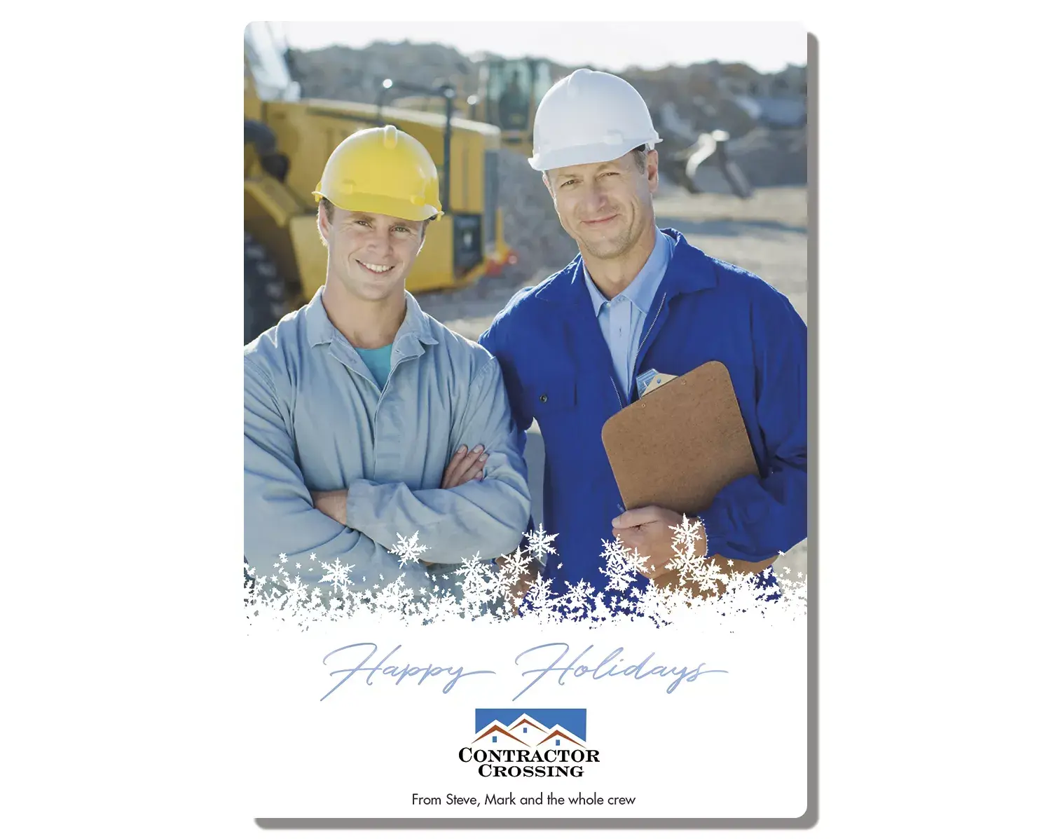 Holiday Photo Card - Off the Script template showing the custom photo area and full-color corporate logo placement