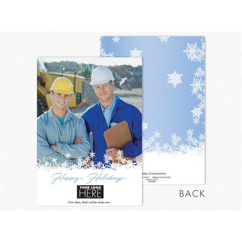 Full front and reverse side view of the Off the Script Holiday Photo Card with your own picture and logo - rounded corners