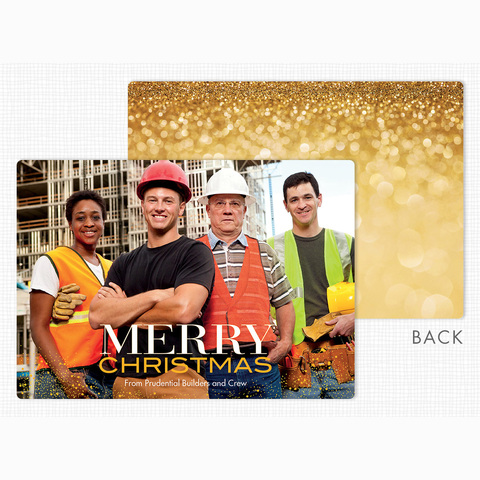 Full front and reverse side view of the Sense of Sparkle Christmas Photo Card with rounded corners