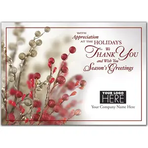 Tidings of Appreciation Holiday Logo Card featuring a vibrant berries photograph and area for a custom corporate logo