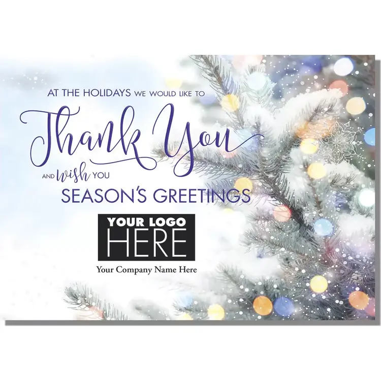 Glowing Thanks Holiday Logo Card featuring custom corporate logo placement on the front