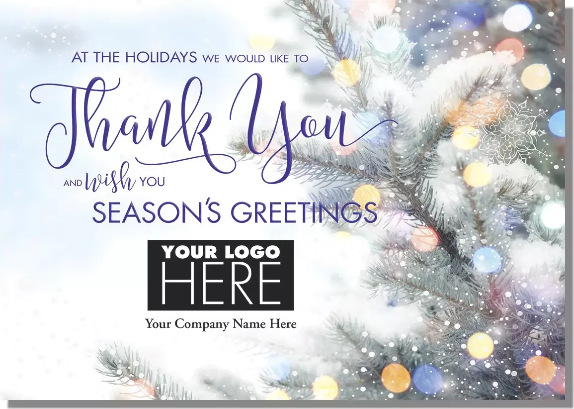 Glowing Thanks Holiday Logo Card featuring custom corporate logo placement on the front