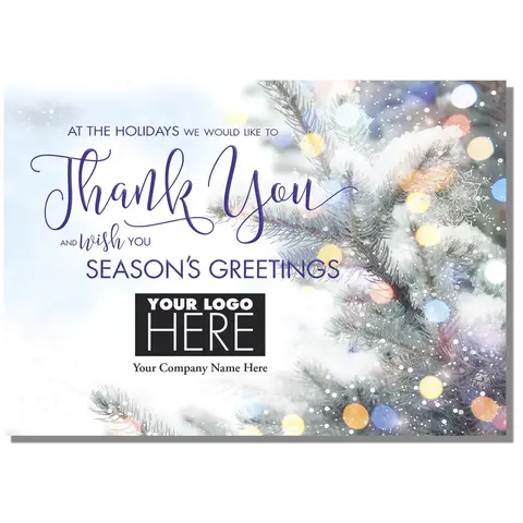 Glowing Thanks Holiday Logo Card featuring custom corporate logo placement on the front