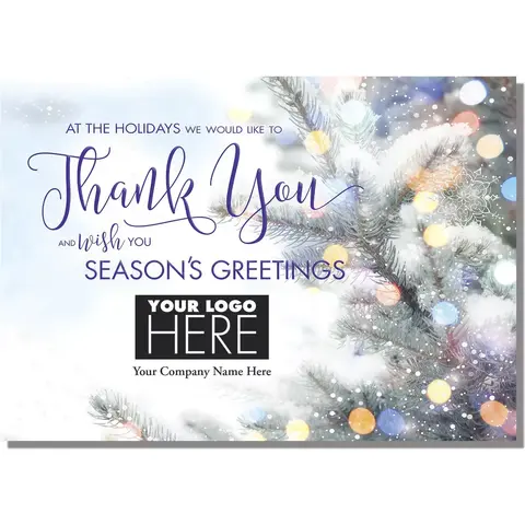 Glowing Thanks Holiday Logo Card featuring custom corporate logo placement on the front