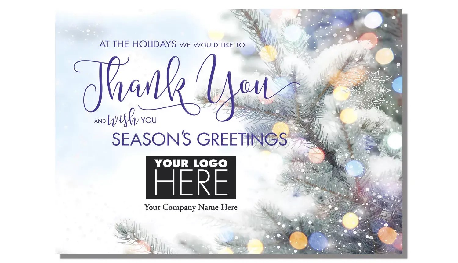 Glowing Thanks Holiday Logo Card featuring custom corporate logo placement on the front