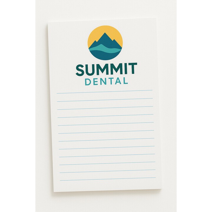 Custom full color notepads (5 1/2" x 8 1/2"), with 50 sheets per pad on 60 lb. paper with a personalized logo.