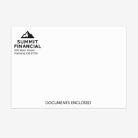Personalized 10 x 13 envelopes showcasing a business logo and printed return address