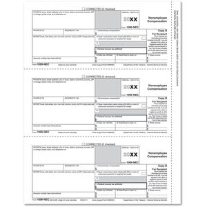 Bulk 1099-NEC tax forms, Recipient Copy B - 3 filings per sheet, for laser printers