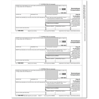 Bulk 1099-NEC tax forms, Recipient Copy B - 3 filings per sheet, for laser printers