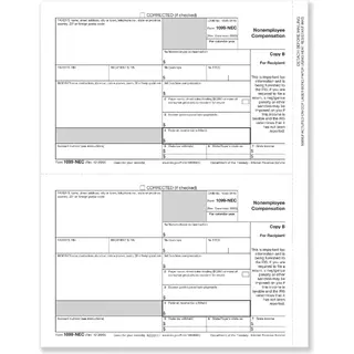 Bulk 1099-NEC tax forms, Recipient Copy B - 2 filings per sheet, for laser printers