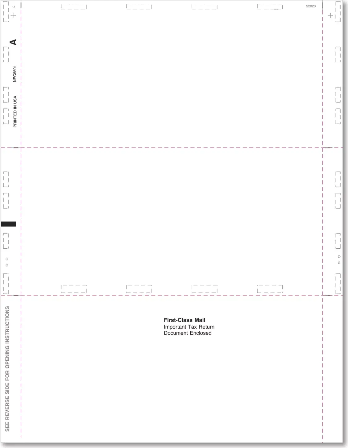 1099-NEC Blank Z-Fold Tax Form, 11-inch paper stock, used for creating sealed self-mailers in bulk