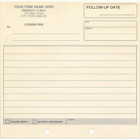 Custom printed NCR carbonless office memo, duplicate format