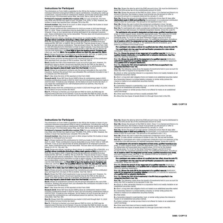 Laser 5498 Tax Forms - Copy B - Back Side