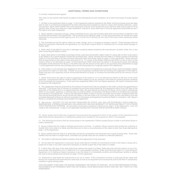 Pre-Printed Purchase Agreements for Marine Sales, Back Terms Copy