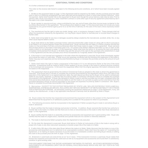 Pre-Printed Purchase Agreements for Marine Sales, Back Terms Copy