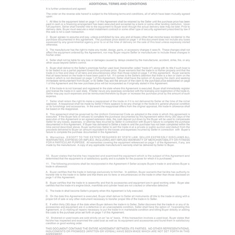 Pre-Printed Purchase Agreements for Marine Sales, Back Terms Copy