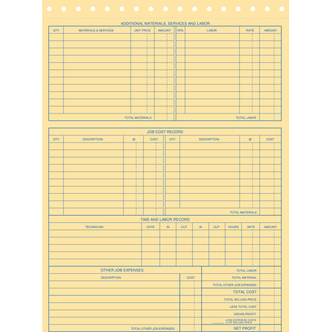 HVAC service form back print with job cost