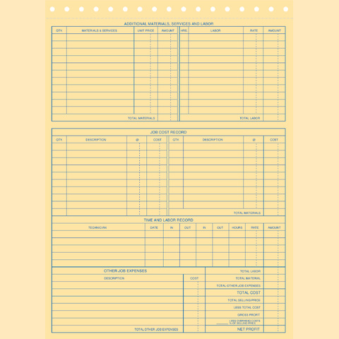 HVAC service form back print with job cost