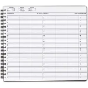 Open TimeScan 3-column wirebound book showing appointment slots with 15-minute time intervals