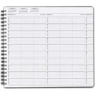 Open TimeScan 3-column wirebound book showing appointment slots with 15-minute time intervals