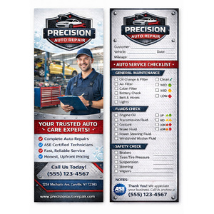 Two 4x9 inch rack cards shown side-by-side to display the front and back full-color printing on glare-free cardstock.