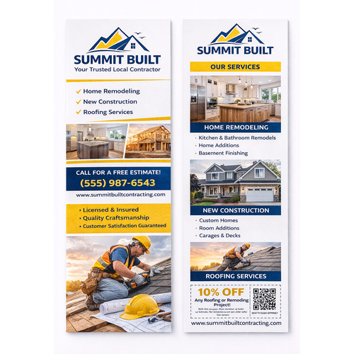 4x9 inch rack cards on 100lb gloss cover cardstock, showing a full color design on both the front and the back