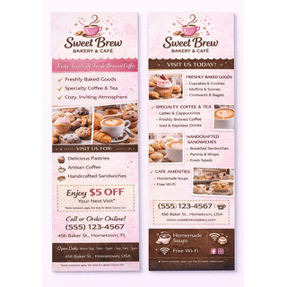 Thick 16pt retail rack cards displayed at a coffee shop