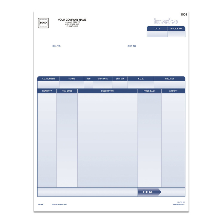 Custom printed QuickBooks compatible laser invoices with company logo