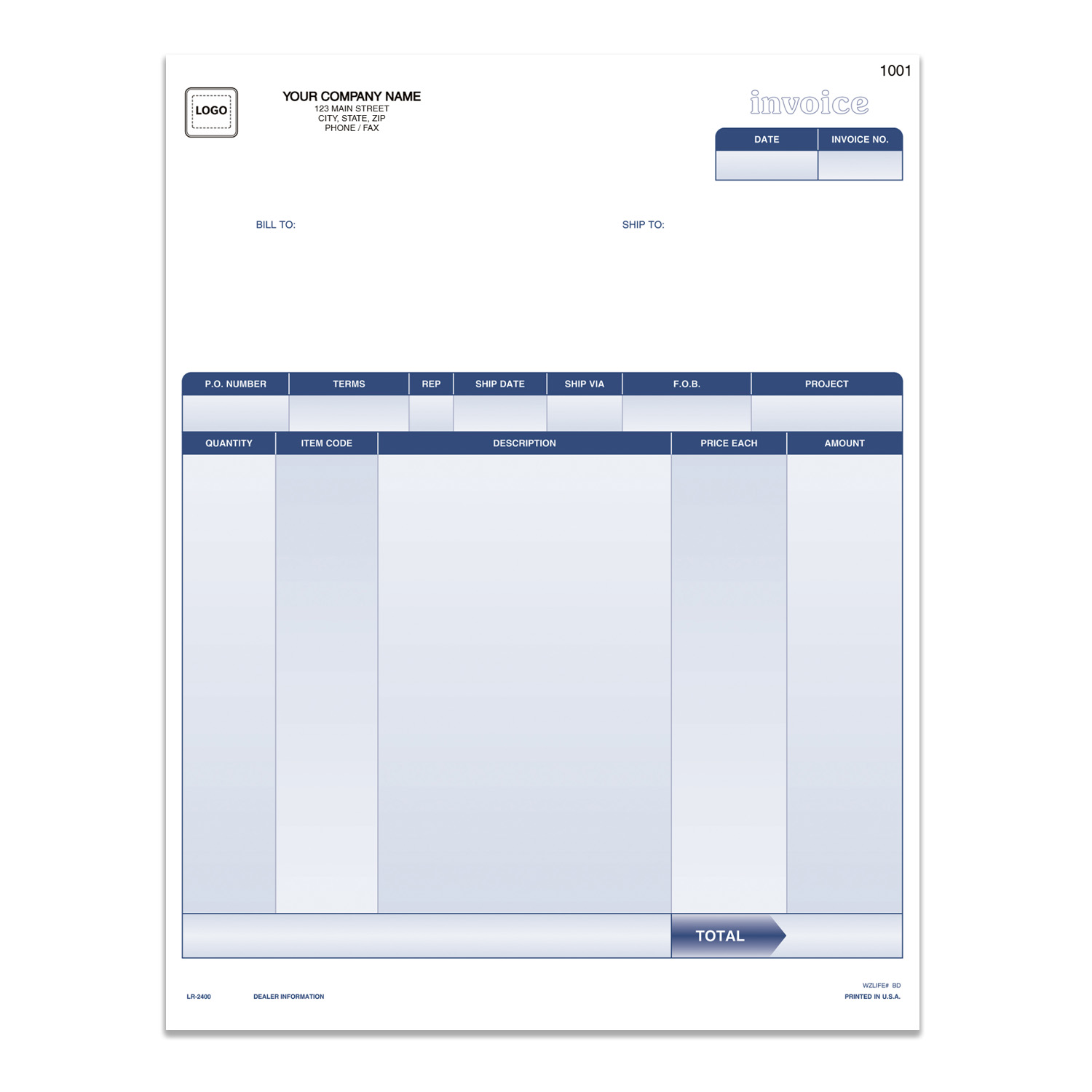 Custom printed QuickBooks compatible laser invoices with company logo