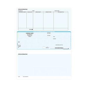Sage compatible laser middle payroll checks with stubs on top and bottom