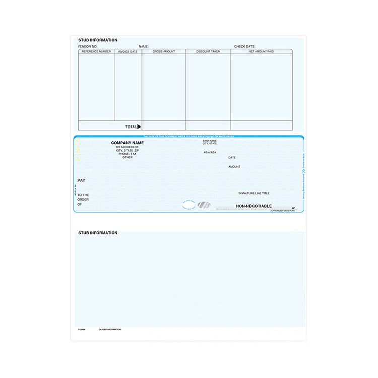 Sage compatible laser middle payroll checks with stubs on top and bottom