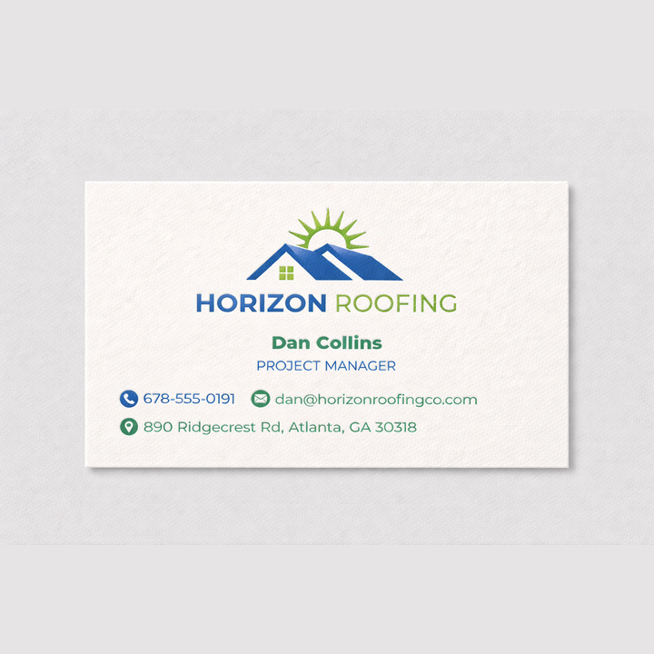 100 lb. Natural White Linen business card with 2-color raised spot printing