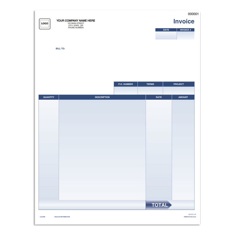 Customized QuickBooks compatible service invoices with sections for labor and materials